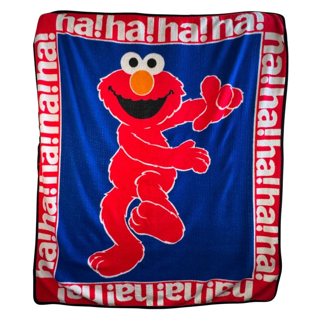 Vintage Elmo Owen Blanket Throw 90s Sesame Street Ha! Ha!‎ Ha! Red Blue 56x45â